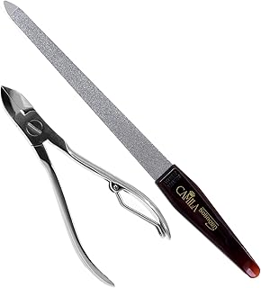 Camila Solingen CS12-CS18 Professional 4" Fingernail Toenail Nipper/Clipper/Cutter Manicure and Pedicure Heavy Duty Precision Super Sharp Curved Stainless Steel 15mm Blade Solingen Germany (Silver + Nail File)