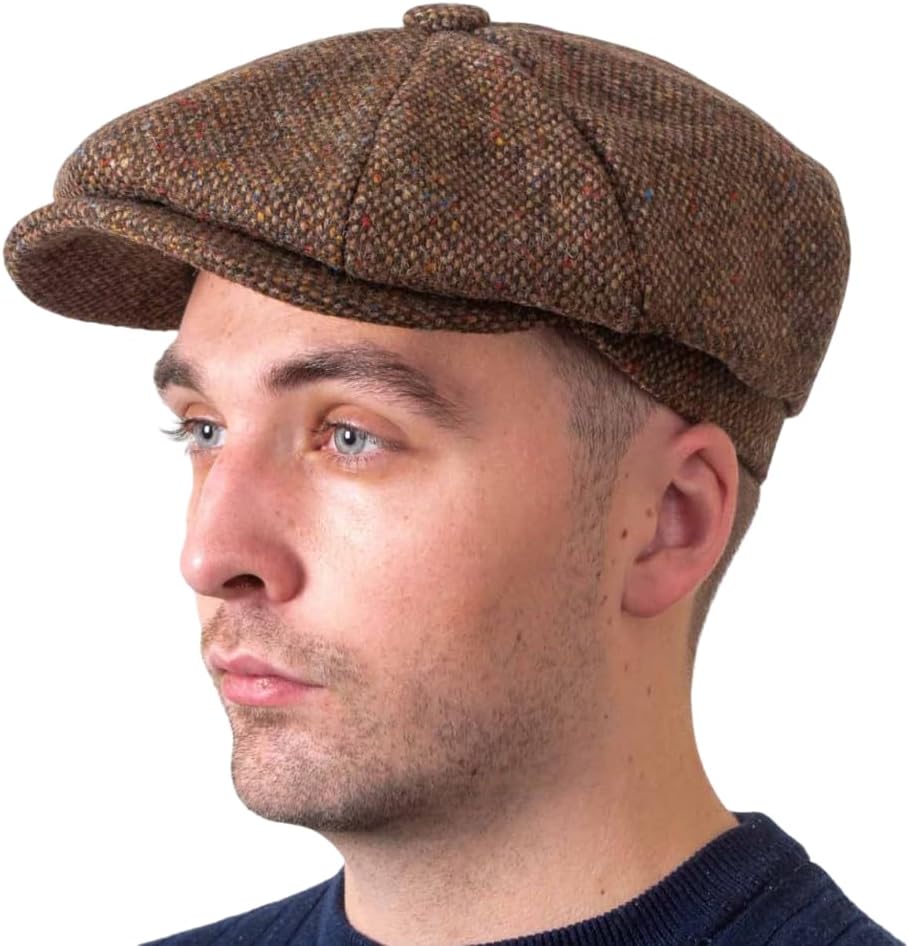 Hatman of Ireland Men's 100% Kerry Woollen Mills Tweed 8 Piece Cap Irish Newsboy Hat, Made in Ireland