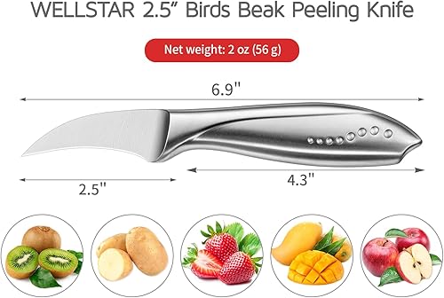 Miniatura 9 de WELLSTAR Cuchillo de pelar con pico de pájaros de 2.5 pulgadas, hoja curvada de acero inoxidable de alto carbono afilada para cortar frutas y