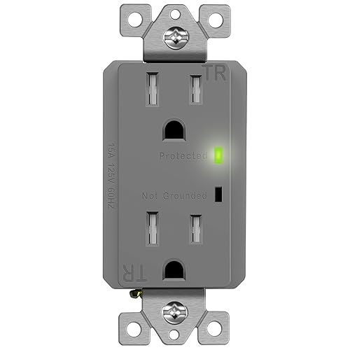 TOPGREENER Receptáculo protector de sobretensiones con indicador de puesta a tierra, seguro para niños, resistente a manipulaciones, autoconexión a