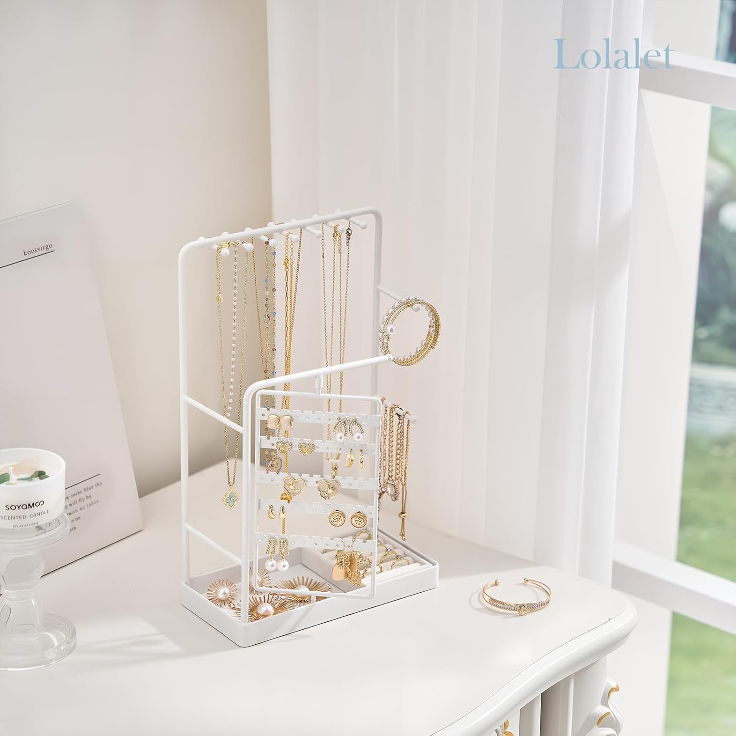 Lolalet 5 Tiers Earring Holder Stand Bundle with Jewelry Stand Organizer