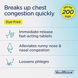 ValuMeds Mucus Relief Guaifenesin 400mg (200 Caplets) | Maximum Strength | Mucus Thinning for Colds, Chest Congestion, Flu, Coughing | Expectorant & Decongestant