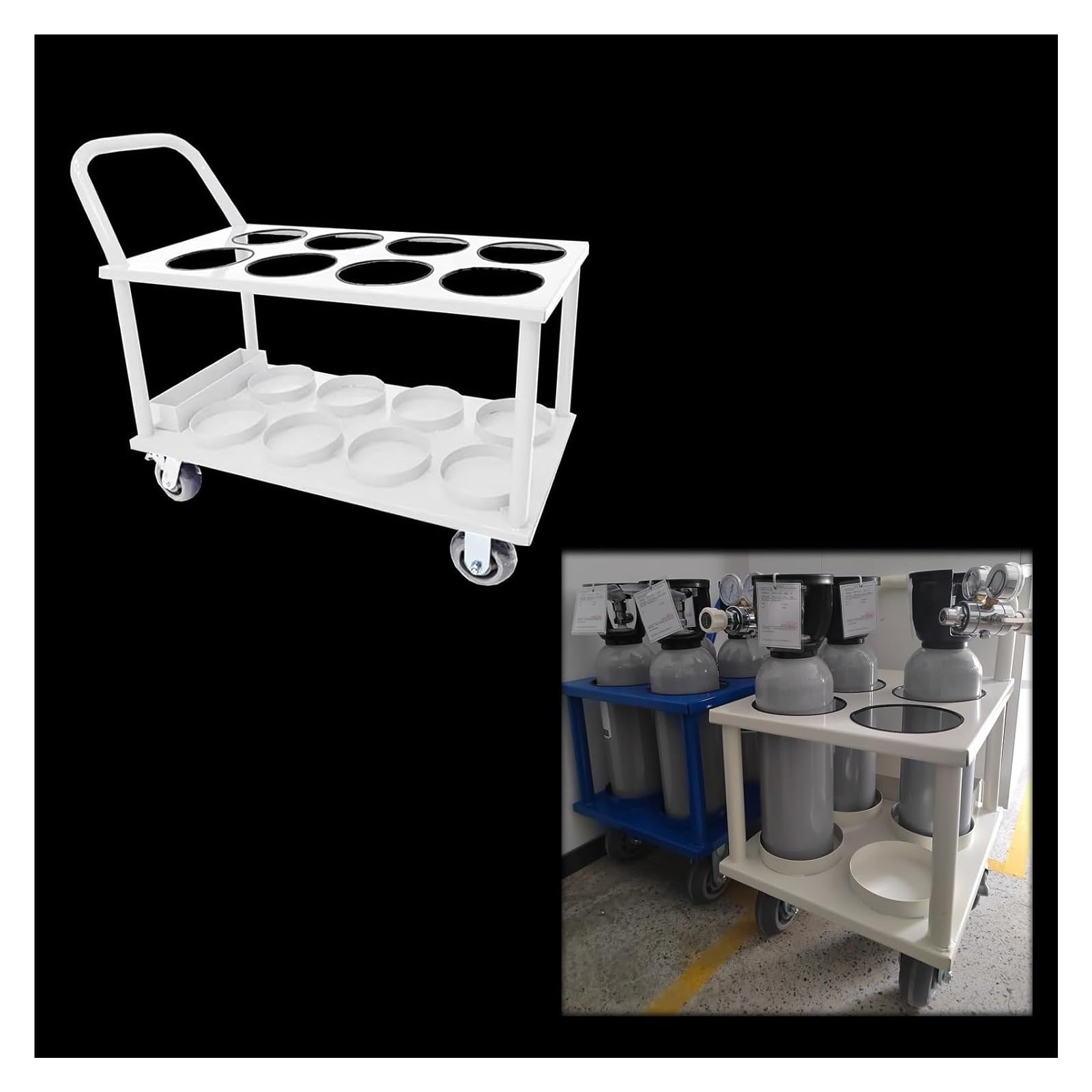 GTHTUHFD Oxygen Cylinder Trolley, Oxygen Cylinder Rack 4-Wheel Tank Cart Holder,Wit-8 slots