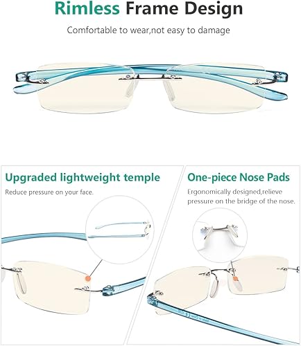 Miniatura 9 de Eyekepper Lentes de lectura sin montura con bloqueo de luz azul  Lector pequeño sin marco para mujer con marco dorado brazo marrón +1.00