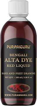 Bengali Alta Dye | 100 ml Red Color Liquid | Hand & Feet Drawing | Durga Puja Feet Coloring | Bengal Festival New Year Pohela Boishakh | Traditional Marriage Foot Deco Color Temporary Tattoo