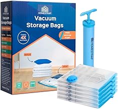 HomeStrap Vacuum Storage Bags with Pump Pack of 5 (Small)| Airtight and Reusable Space Saver Double Ziplock Compression Bags with Vacuum Pump|Creates 4x More Space for Clothes, Winterwear, Blankets