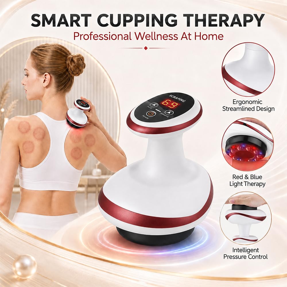 Masajeador Anticelulitico Reductor, 4 En 1 Maquina Anticelulitis con Terapia de Calor, Portátil Ventosa al Vacío y Gua Sha, Masajeador Celulitis Vacumterapia, Aparato Celulitis Electrico (Rojo)