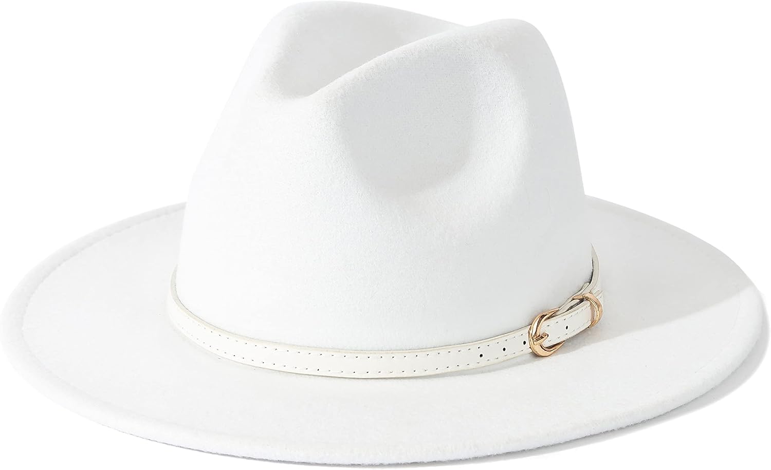 Lisianthus Women White Fedora Wide Brim Panama Hats with Color Belt Buckle