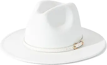 Lisianthus Women White Fedora Wide Brim Panama Hats with Color Belt B…