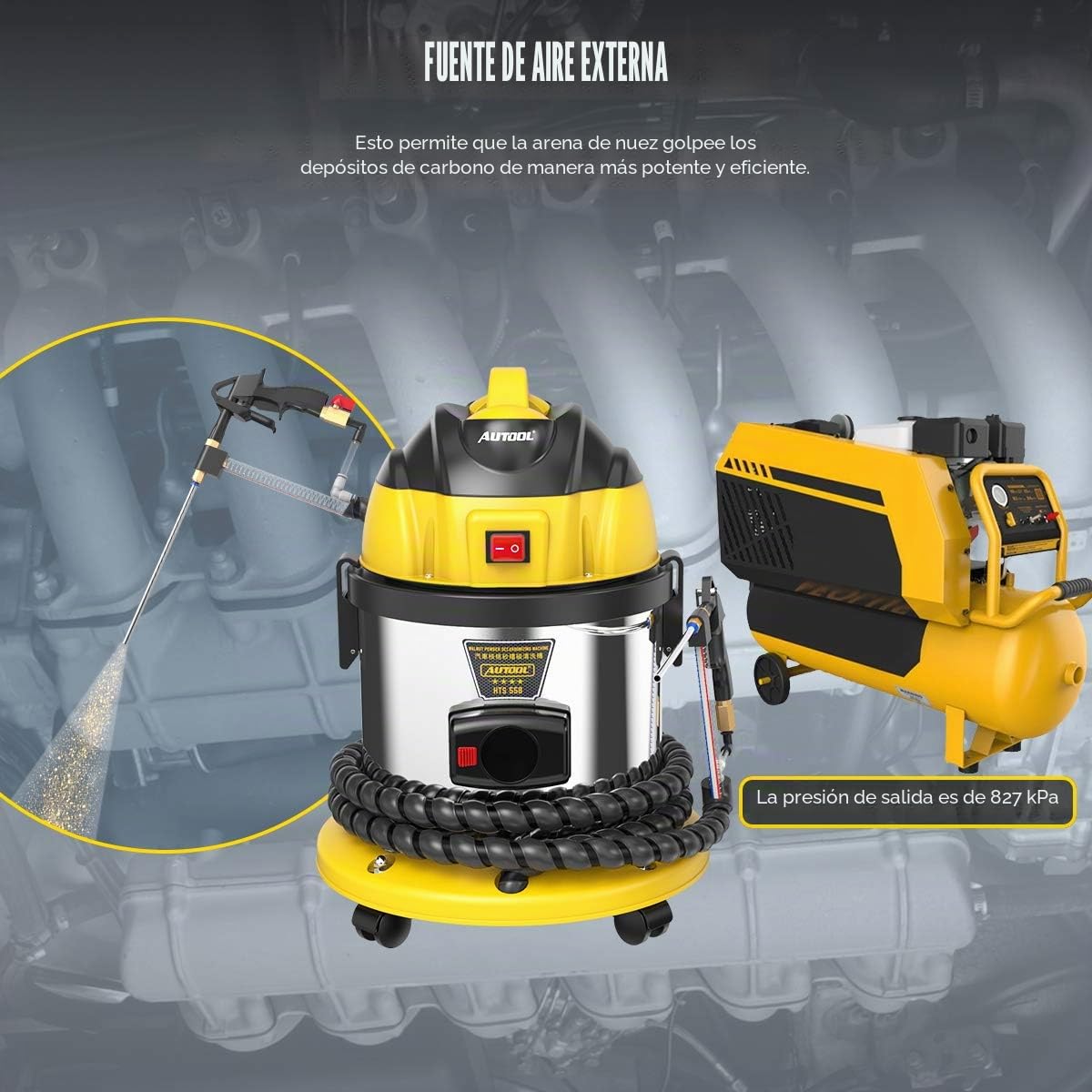 AUTOOL Máquina de Chorro de Arena, Máquina de limpieza de la válvula de auto de carbono sistema de limpieza de arena de nogal