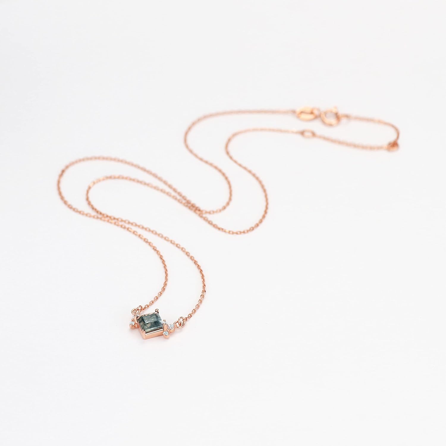 Michooyel Natural Moss Agate Necklace 925 Sterling Silver Pendant Necklace Aquatic Agate Necklace for Women Gemstone Fine Jewelry for Women