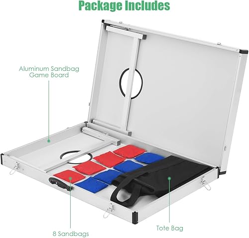 Miniatura 7 de Tangkula Juego de Cornhole para exteriores, tableros plegables de aluminio con 8 bolsas de maíz para adolescentes y adultos, bolsa de transporte,
