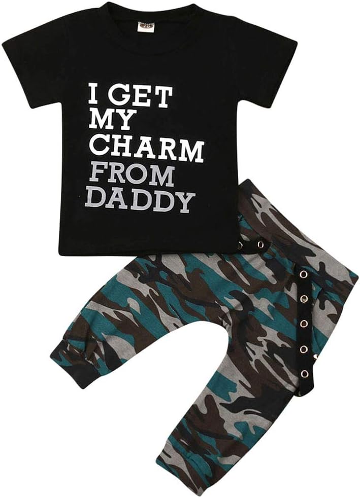 MA&BABY Toddler Infant Baby Boys Daddy's Saying Short Sleeve T-Shirts Tops Pants Outfit Set