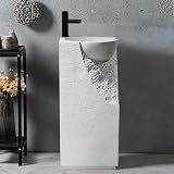 Weibath 34" Pedestal Sink Japandi Tall Stone Resin Freestanding Sink with Rounded Basin in White (Wh
