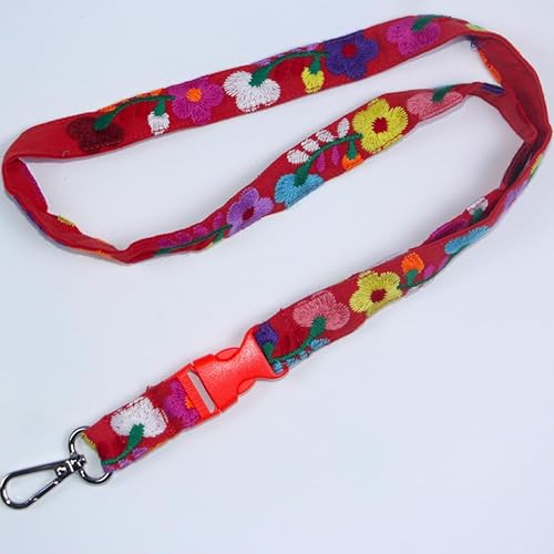 Miniatura 7 de YZXDORWJ Cordón mexicano bordado floral con clip para llaves, estilo bohemio, para identificación con hebilla de seguridad