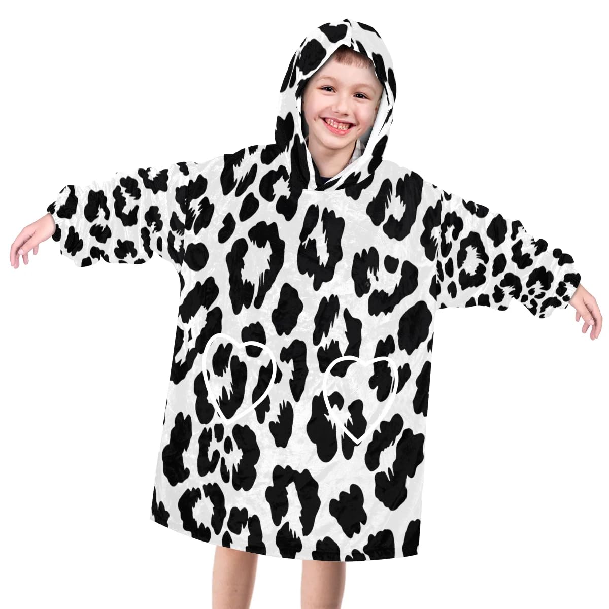 Pardick Wearable Blanket Hoodie for Kids, Sleek Leopard Print Fleece Sweatshirt Blanket Oversized Blanket Sweatshirt with Pocket Flannel Warm Hooded Blanket 6-10 Year Old Girl Boy Gift, One Size