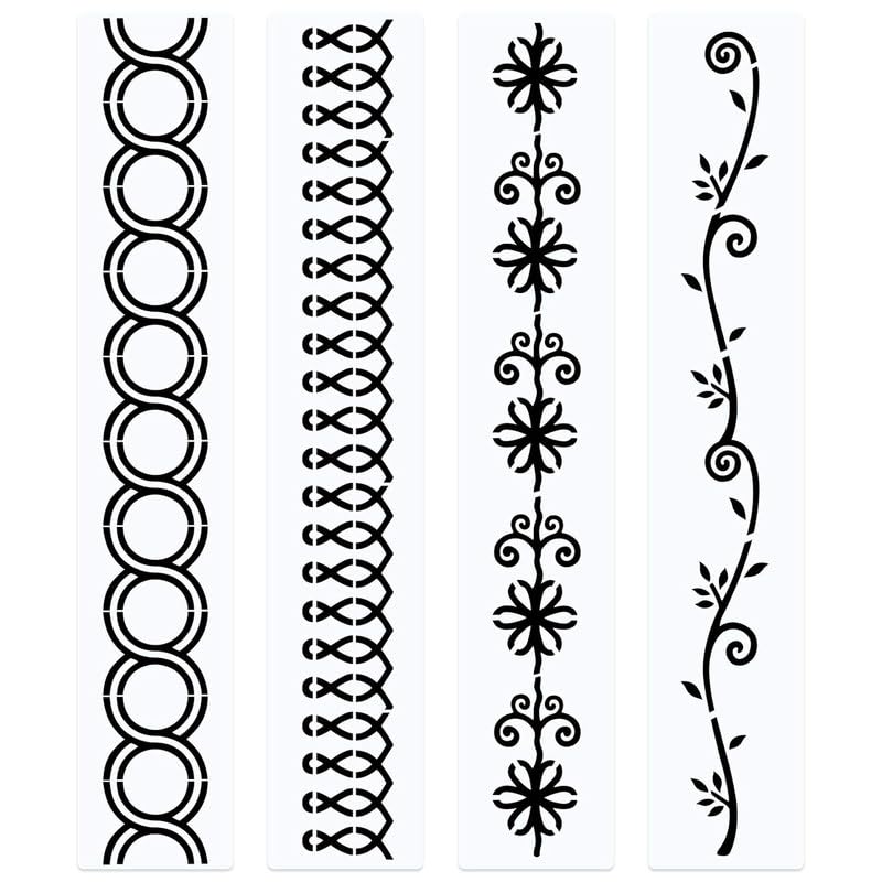 Devasya Crafts 4 Pieces Line Quilting Stencil Kit Sewing Stencils Flower Reusable Mylar Template Stencils for Sewing on Fabric Quilt Clothes