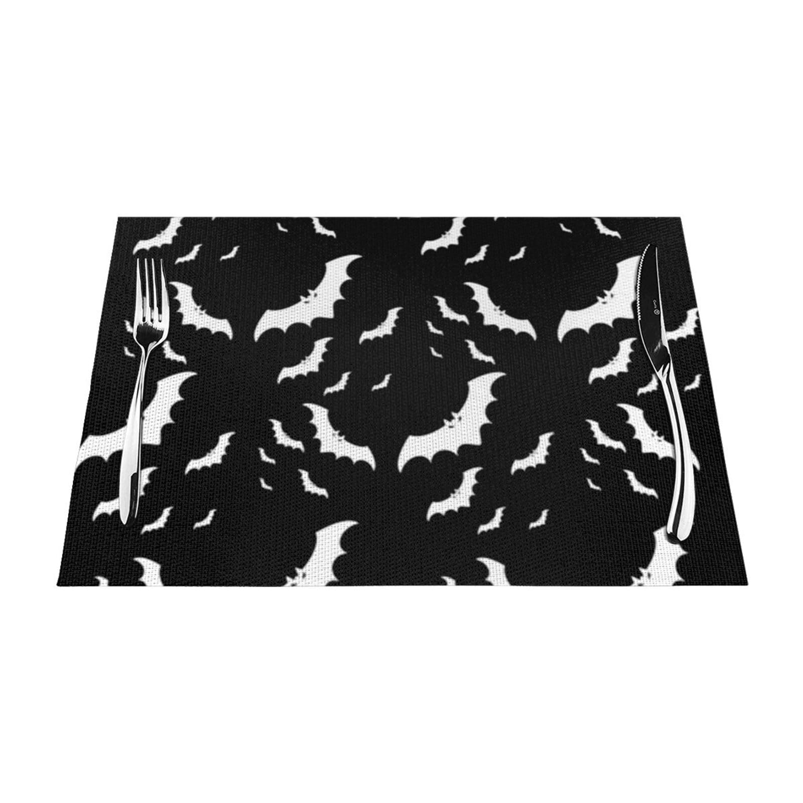 PVC Placemat Set of 1 PCS, 45x30 CM, Halloween Flying Bats Printed Non-Slip Heat Resistant Place Mats for Kitchen Dining Table Indoor Outdoor