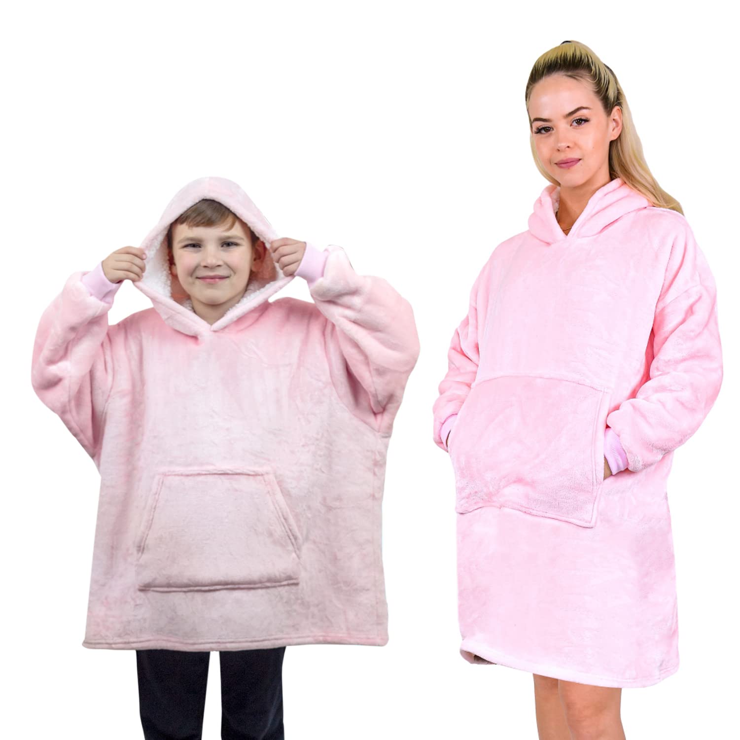 ALLEN & MATE Hoodie Blanket Ultra Soft Warm Cosy Sherpa Fleece Oversized Sweatshirt for Boys Girls Teens Women Men Adults (Pink, 9-14 Years) โ image 1