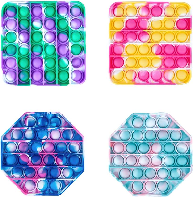 Docuwee Pop Push Bubble Fidget Toys Sets, Mix Match Camouflage Silicone Sensory Squeeze Autism Special Stress Reliever Toy Set B, for Home Office Pop Its Fidget Toy 4 Packs (Square, Octagon)