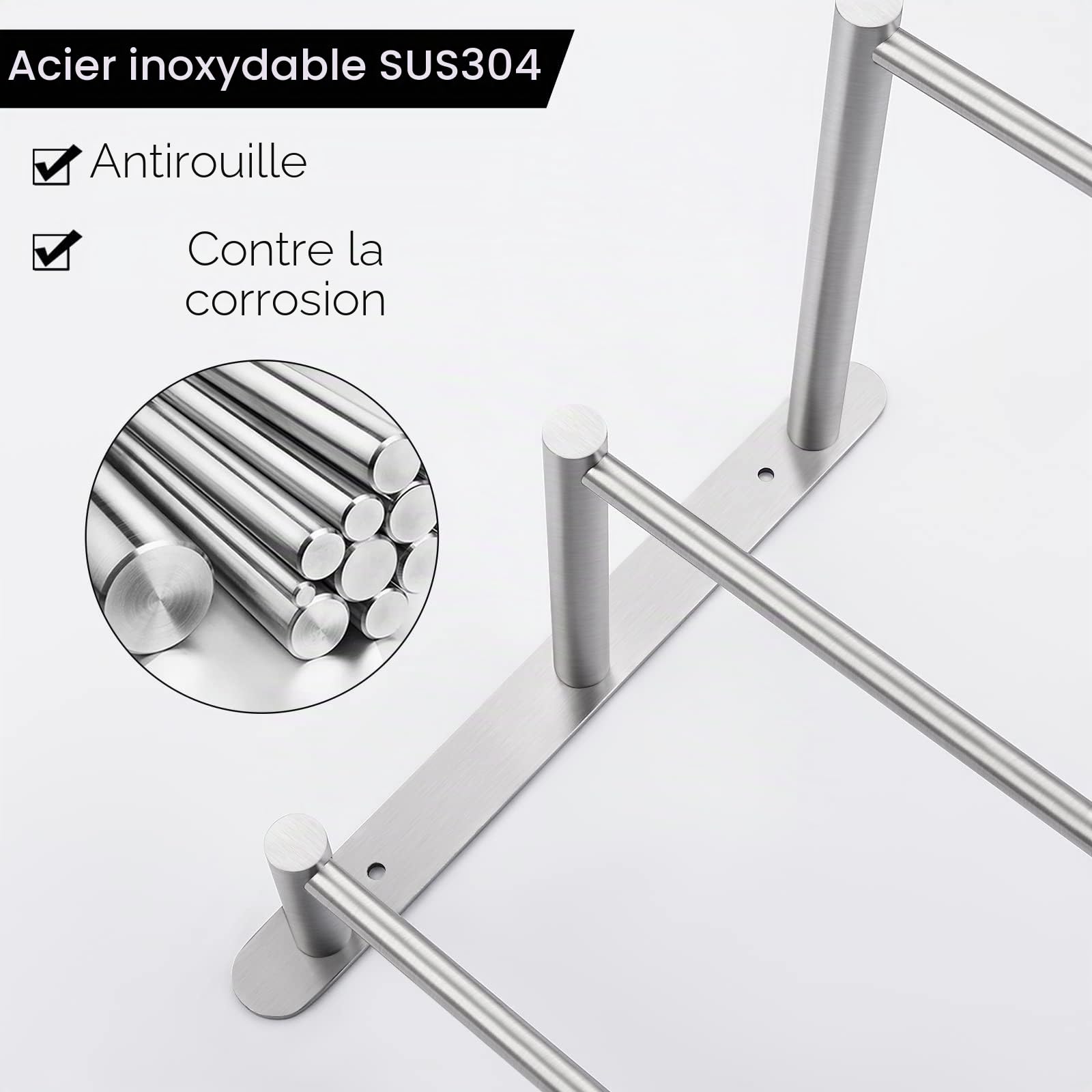 KES Porte Serviette Salle de Bain à 3 Barres Porte Serviette Murale 75cm Acier Inoxydable SUS304 Brossé, BTH202S75-2