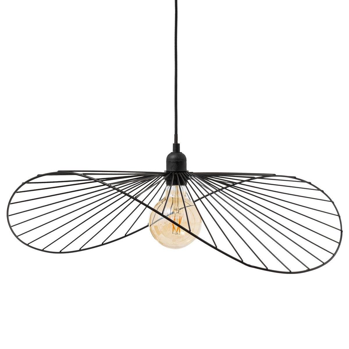 Atmosphera Créateur d'Intérieur - Suspension Adelia Métal et Coton Blanc D58cm - Ampoule Non Incluse 40 W - Câble Réglable 80 cm - Salon, Cuisine, Bureau, Chambre