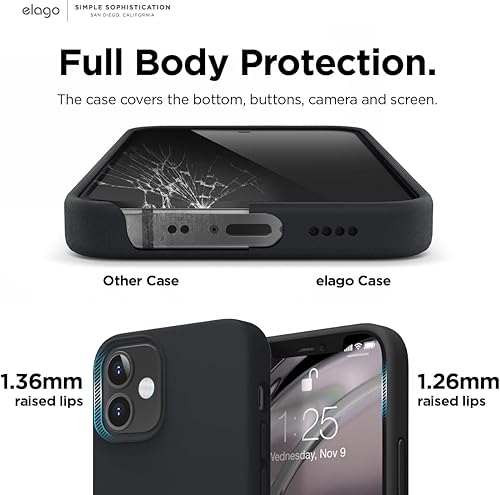 Miniatura 5 de elago Compatible with iPhone 12 Mini Case, Liquid Silicone Case, Full Body Protection (Screen & Camera Protection) for iPhone 12 5.4 Inch (Black)