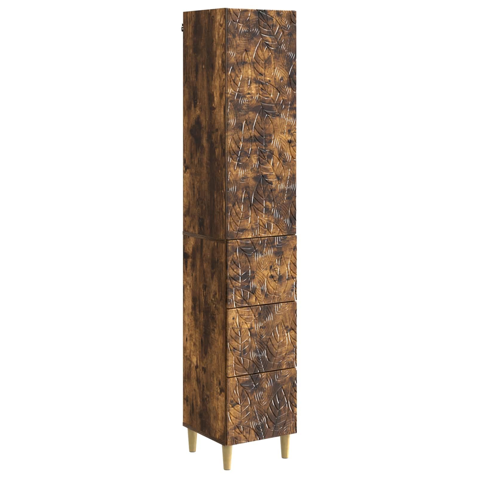 Armoire en chêne fumé 33cm meuble de rangement bois avec tiroirs