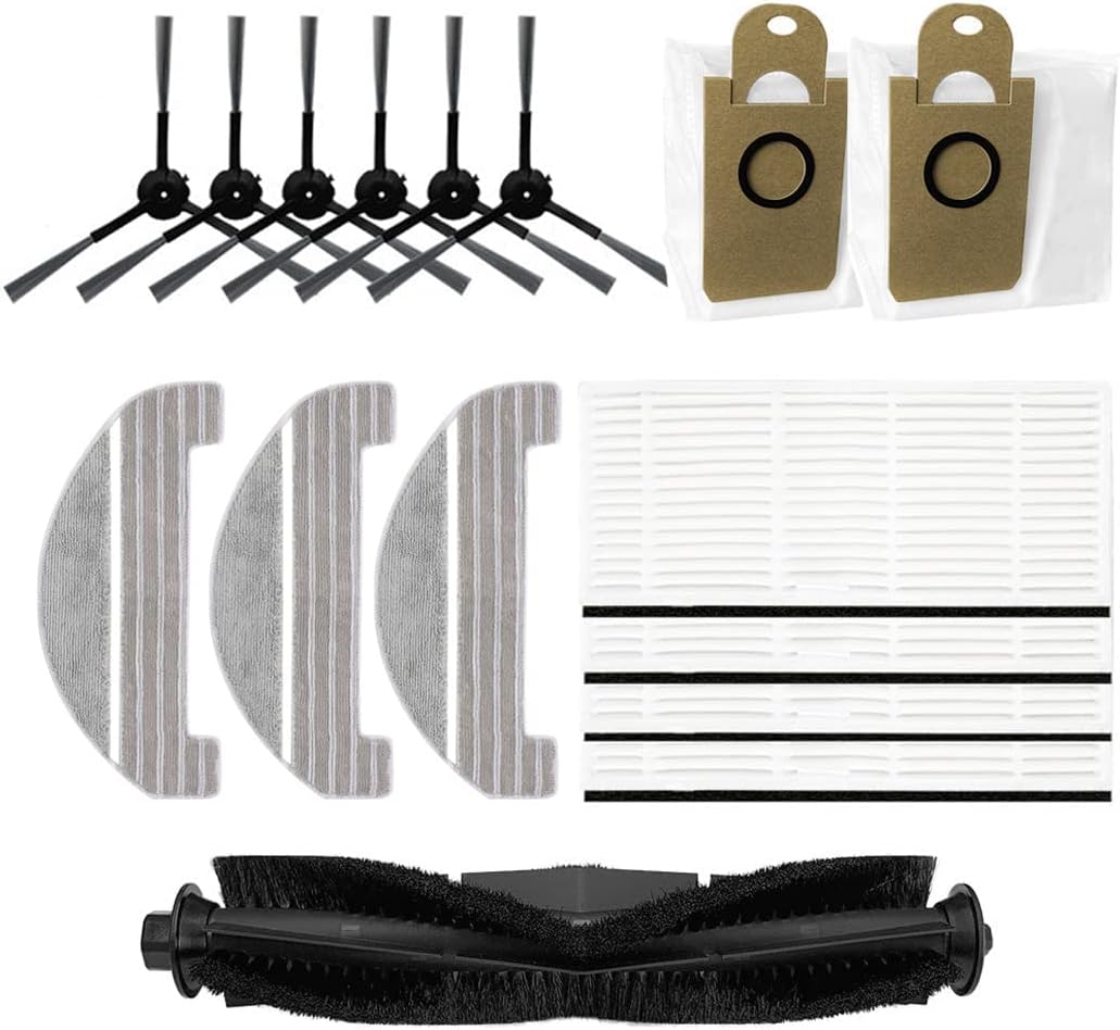 Chuancheng Replacement Kits for Proscenic M8 Pro Vacuum Cleaner,1 Roller Brush, 6 Side Brush, 3 Mop Cloth, 4 Hepa Filter, 2 Dust Bag