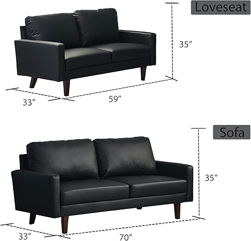 Vista 31 de INSTORY Sofá moderno sofá de cuero con patas de madera para sala de estar, oficina - beige