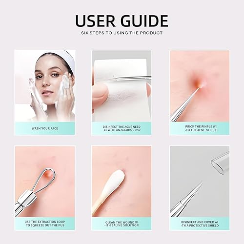 Miniatura 4 de Kit de herramientas de eliminación de puntos negros, herramienta extractora de puntos negros, pinzas de espinillas de acero inoxidable, kit de