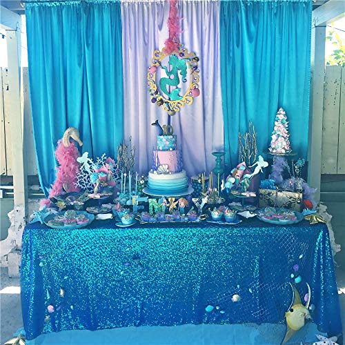 Image of B-COOL Rectangle Sequin Tablecloth Aqua Blue Table Cloths Seamless Tablecloth 60x102 Inch for Wedding Mermaid Theme Party Banquet