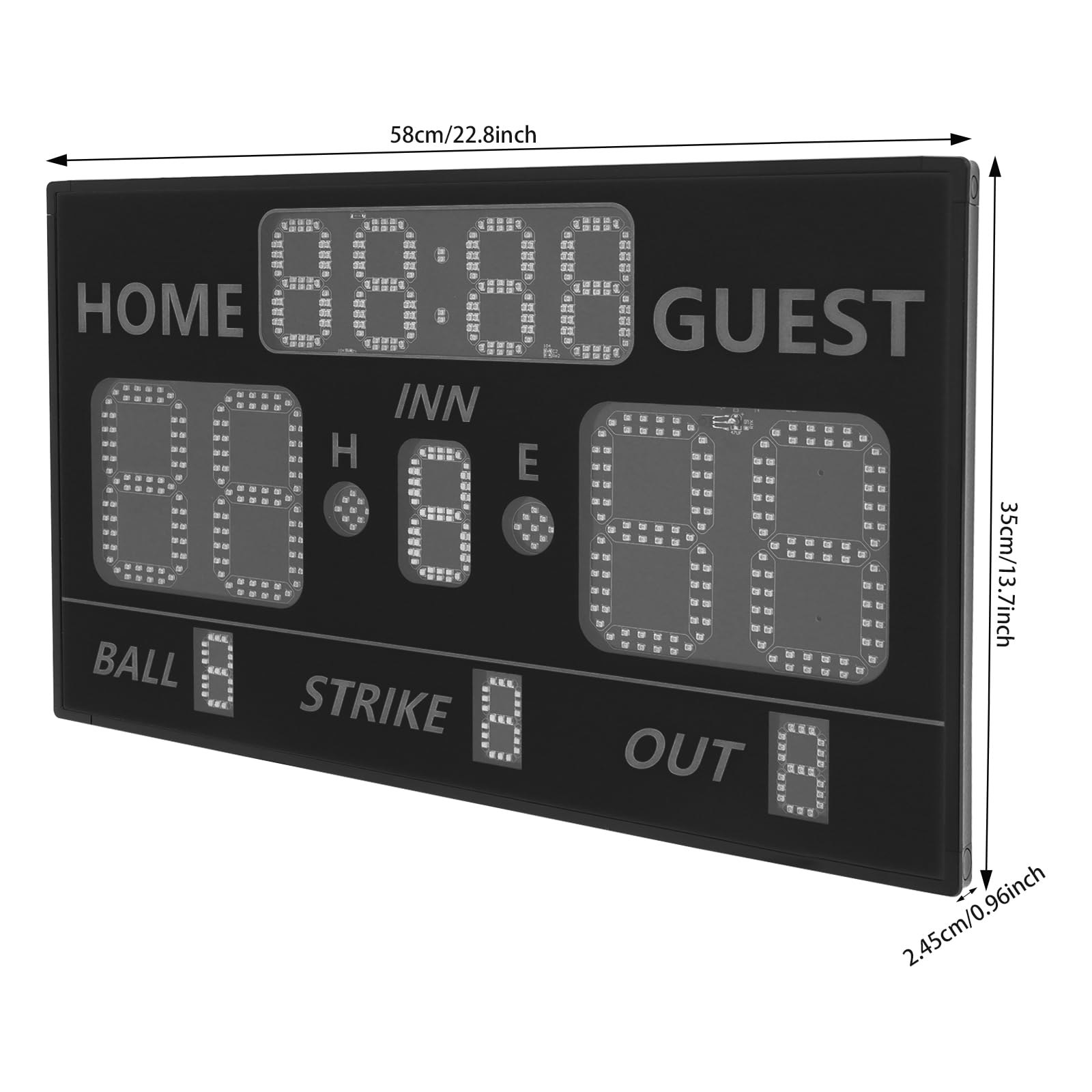 Eapmic LED Electronic Baseball Scoreboard with Remote Control, High-Light Rechargeable Wireless Digital Score Keeper, Tabletop Wall-Mounted Scoreboard with Buzzer for Sports Games (12-Digits, Black)
