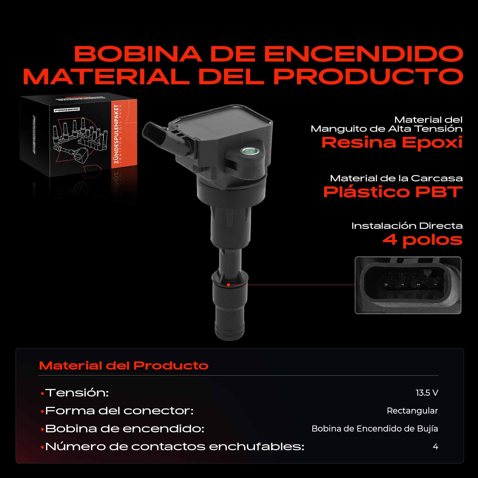 Frankberg Bobina de encendido 4-Polos Compatible con i10 BA IA 1.0L 2013-2019 i20 GB IB 1.0L 2016-2020 i30 PD PDE PDEN 1.0L 2016-2024 i30 Combi Van PDE 1.0L 2017-2024 Replace# 2730104110
