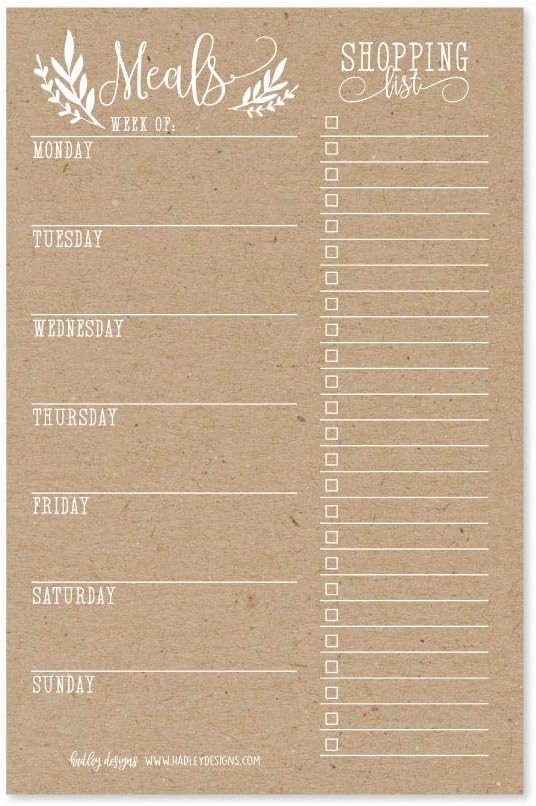Rustic Weekly Meal Planning Calendar Grocery Shopping List Magnetic Pad for Fridge, Family Pantry Food Menu Board Organizer, Week Diet Prep Planner Tool, Refrigerator Magnet What to Eat Dinner Notepad