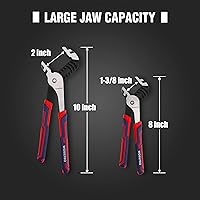 Vista 4 de WORKPRO Juego de 2 Alicates de Junta Acanalada, Alicates de Bomba de Agua Ajustables de 10 y 8 Pulgadas, Alicates de Lengüeta y Acanalado