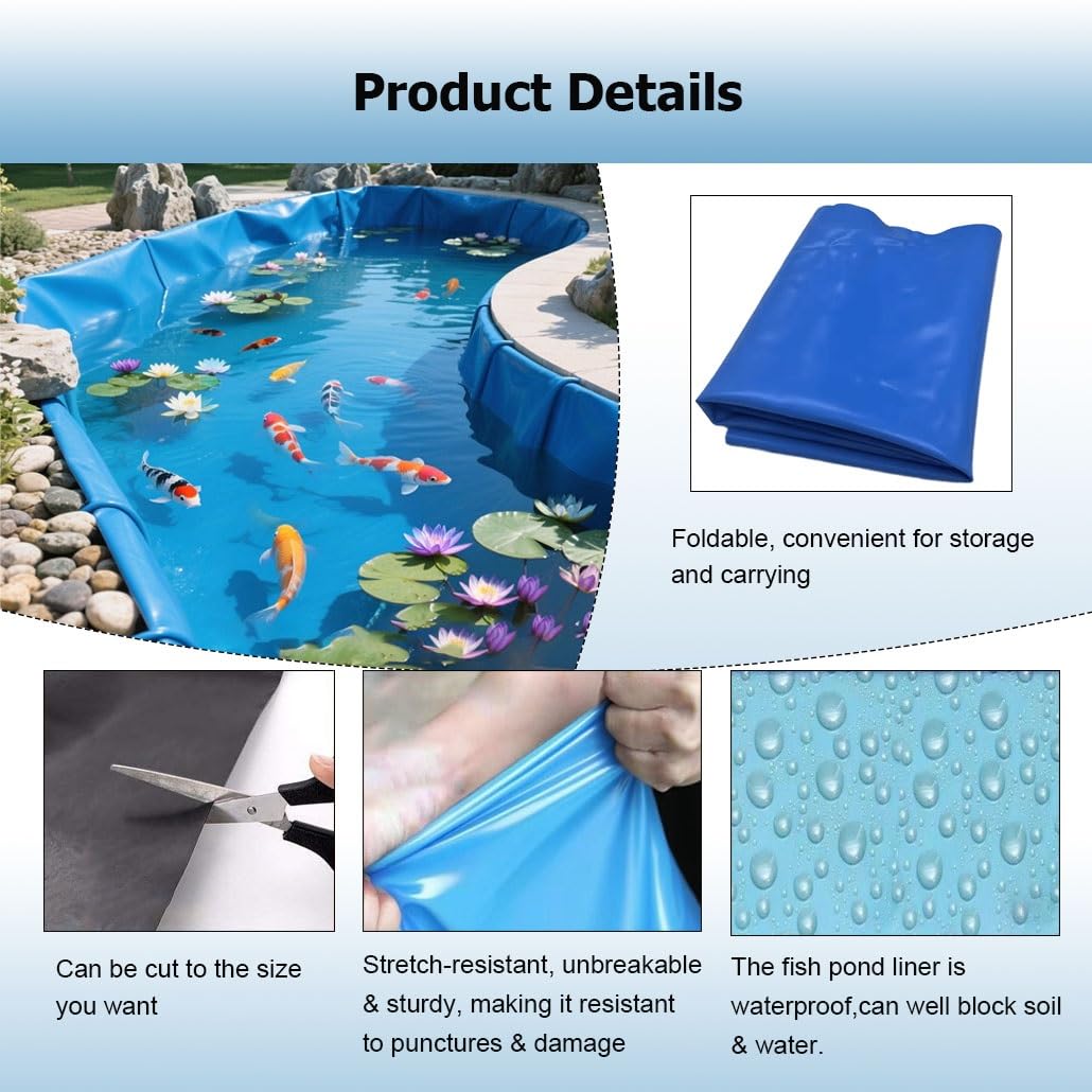 Telo in PVC per stagni koi, ruscelli, fontane e giardini acquatici, spessore 0,3 mm, telo multiuso, 6 x 8 m