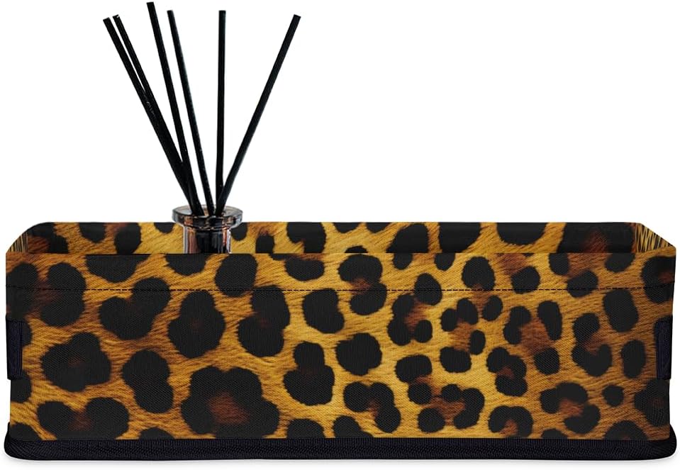 Leopard Print Cheetah Narrow Storage Baskets for Toilet Paper Foldable Fabric Storage Bins Organizer Toilet Tank Topper Paper Holder Bathroom Decor 1 Pack