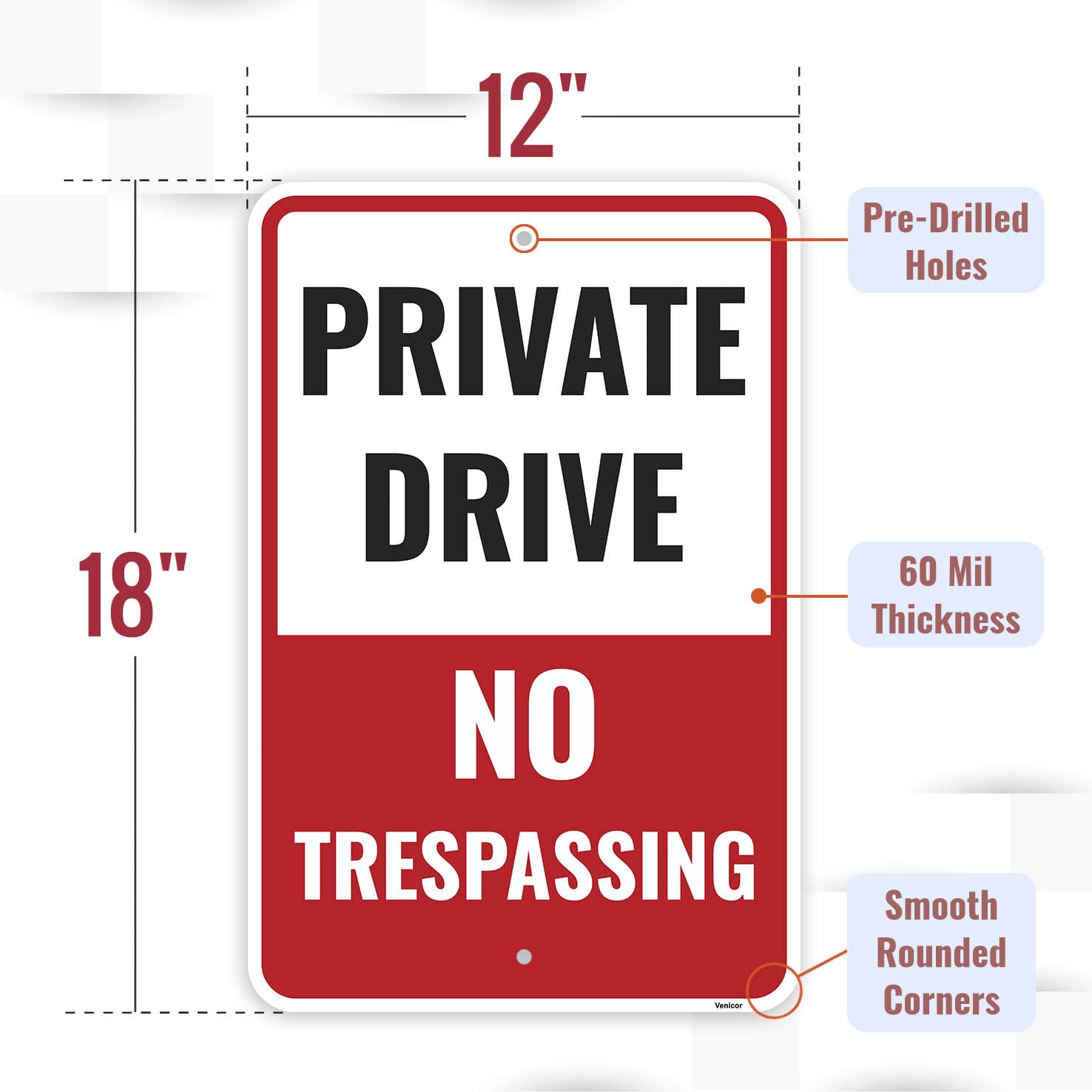 2 letreros de conducción privada de 45,7 x 30,5 cm, aluminio, entrada privada sin traspaso