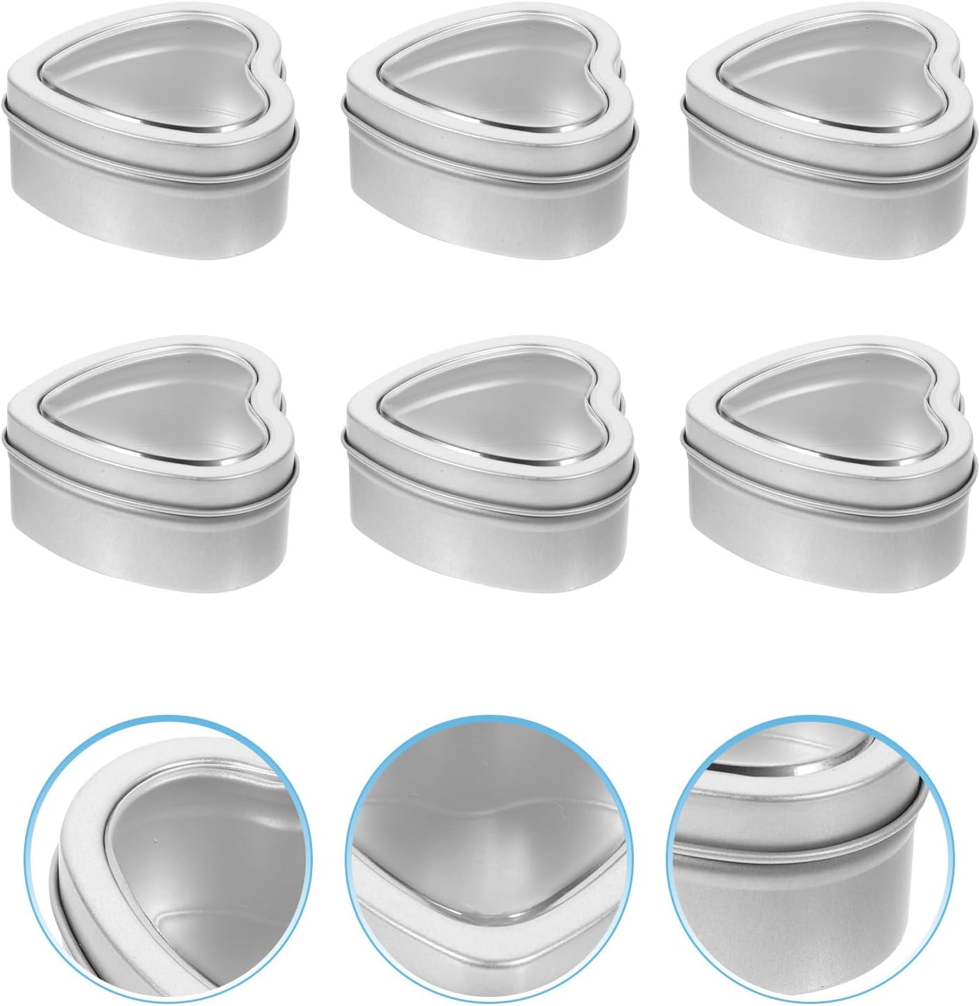 10pcs Heart-Shaped Tinplate Candle Tins with Window Lids, Empty Metal Containers for DIY Candle Making, Candy Storage, and Packaging, Silver Travel Tins