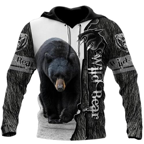 Huazomeehzm Men's # 7 Beautiful Bear Hunting 3D Printed Wo Autumn Hoodie Unisex Streetwear Casual Zipper Sweatshirt Jacket Pullover