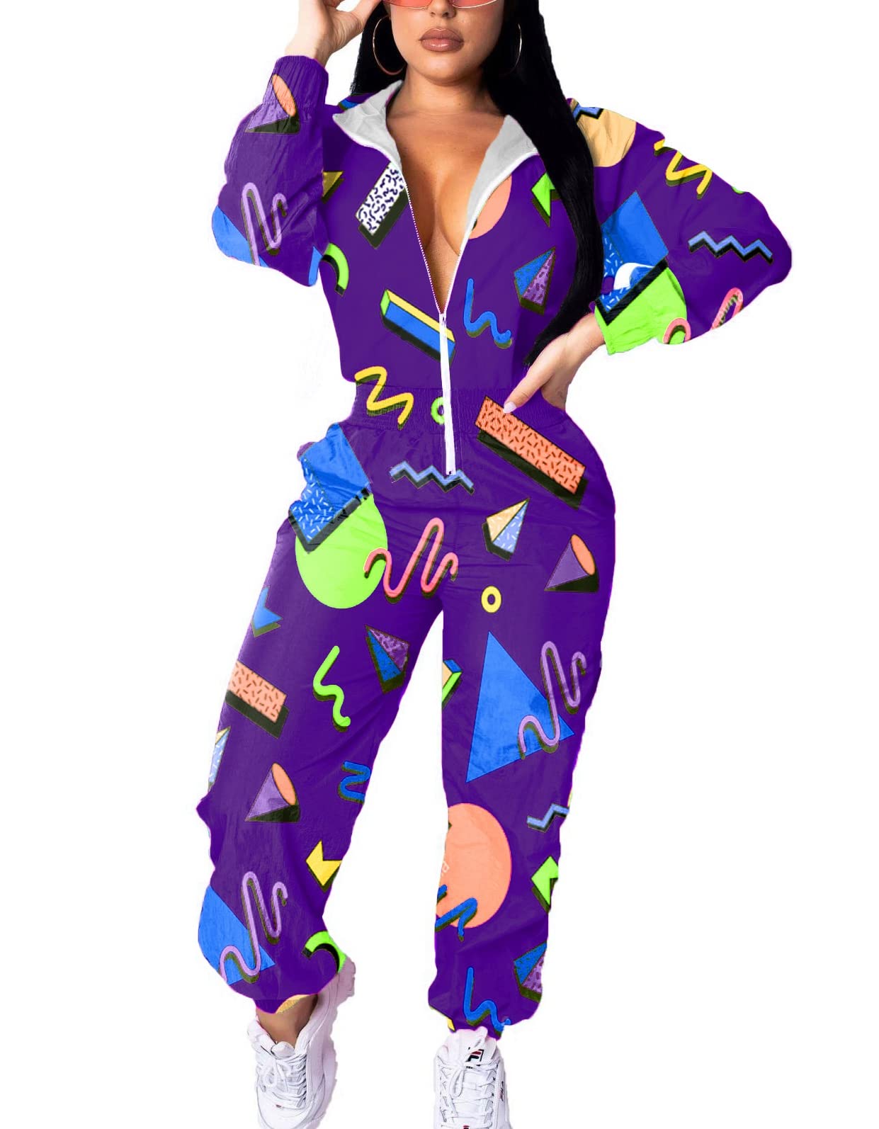 EOSIEDURWomen's Pullover Hoodies Jumpsuit Zipper Jacket Windbreaker Elastic Waistband Pants One Piece Outfits Tracksuit Set