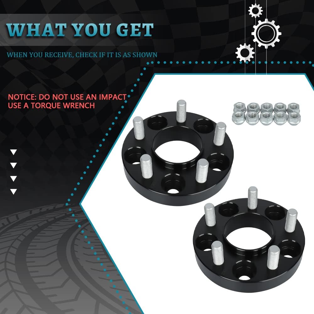 IRONTEK 1in 5x114.3mm Wheel Spacers Adapter (25mm, 70.5mm Hub Bore, 14x1.5 Studs) 5x4.5 Hubcentric Spacers Compatible for 2015-2021 Ford Mustang Black 2PCS - Image 2