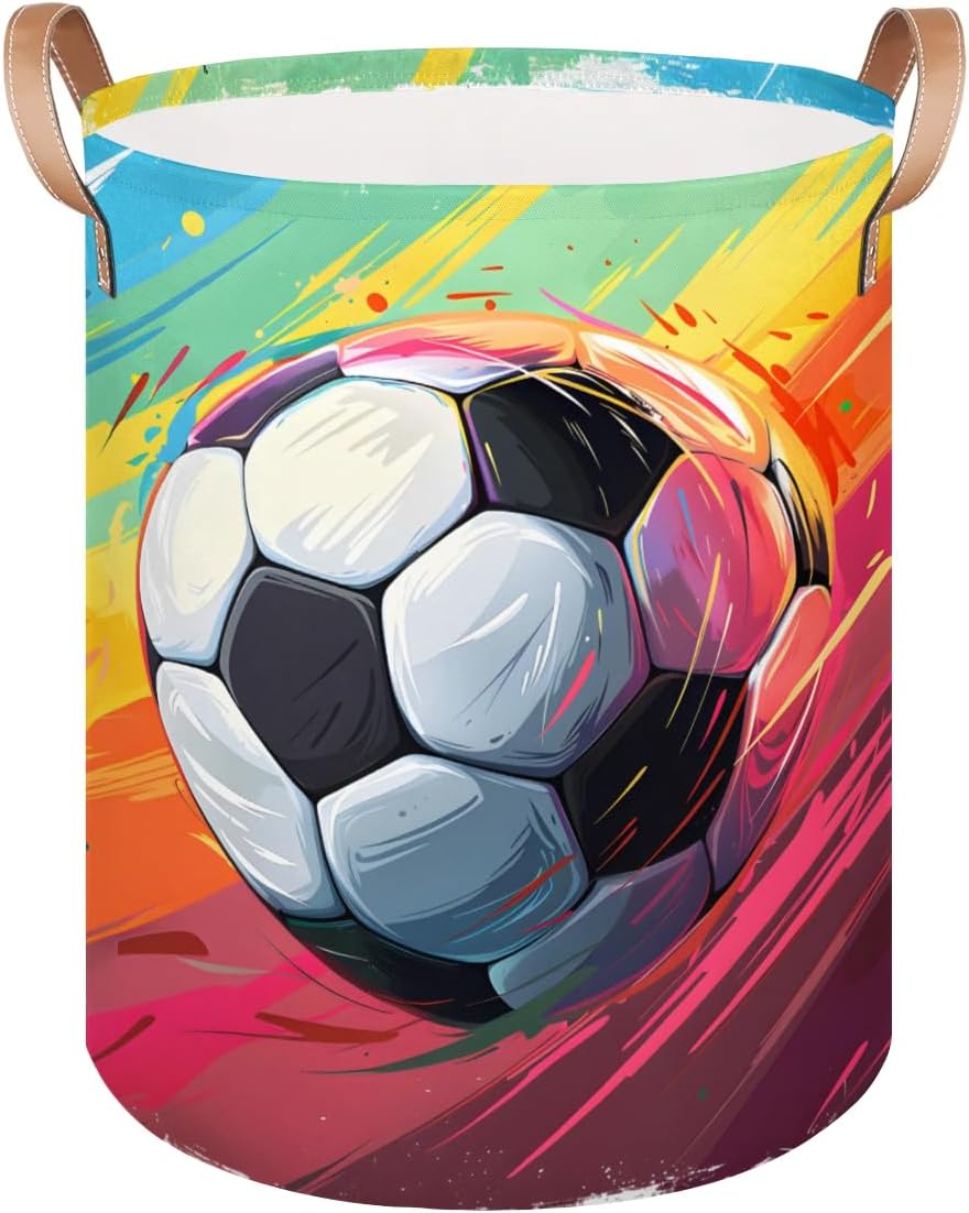 Basketball Design Collapsible Dirty Laundry Storage Basket,Laundry Bag for Dorm,Book Organizer for Nursery Room Classroom,Round Toys Storage Bin (62L)