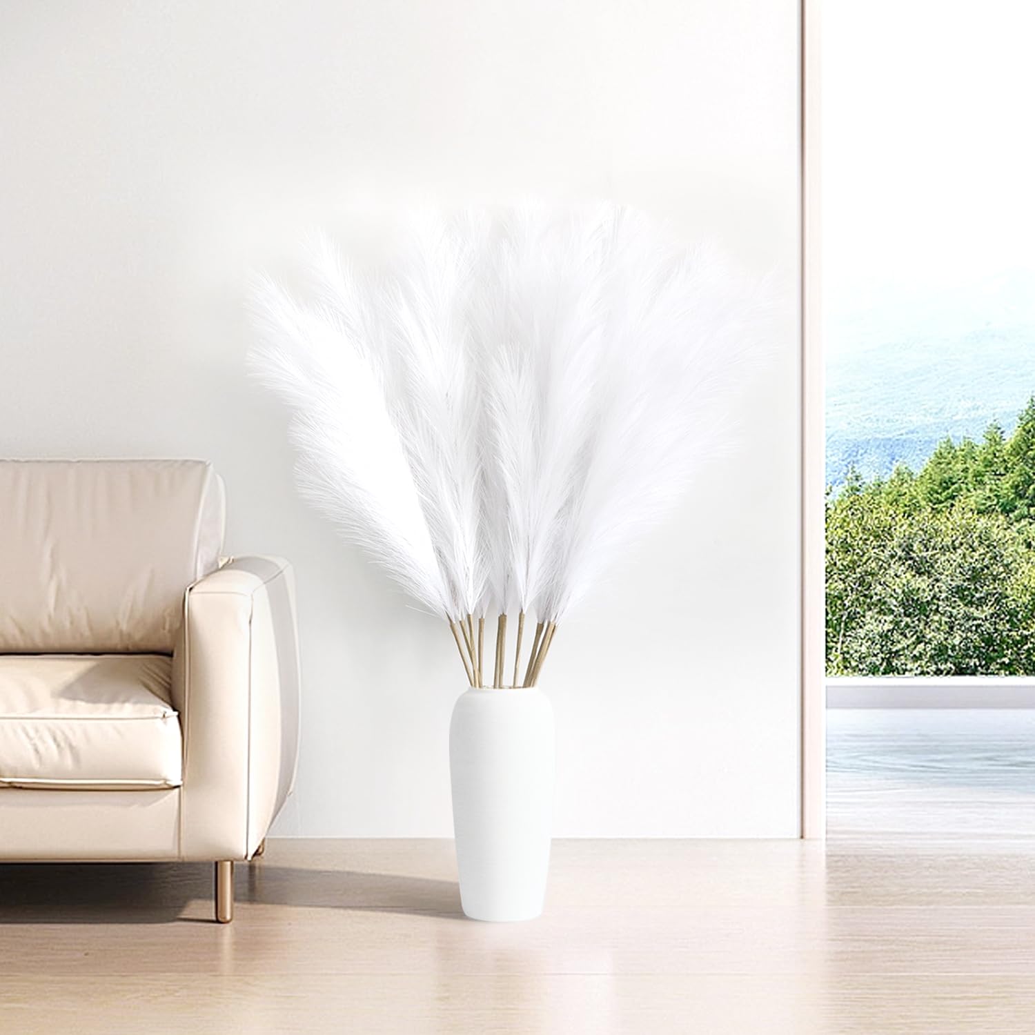 12 Stück Pampasgras Künstlich Groß,115CM Pampasgras XXL Flauschig,Künstliche Trockenblumen Deko für Boho Vase,Bodenvase,Dekoration Wohnzimmer,Schlafzimmer,Hochzeit (Weiß)