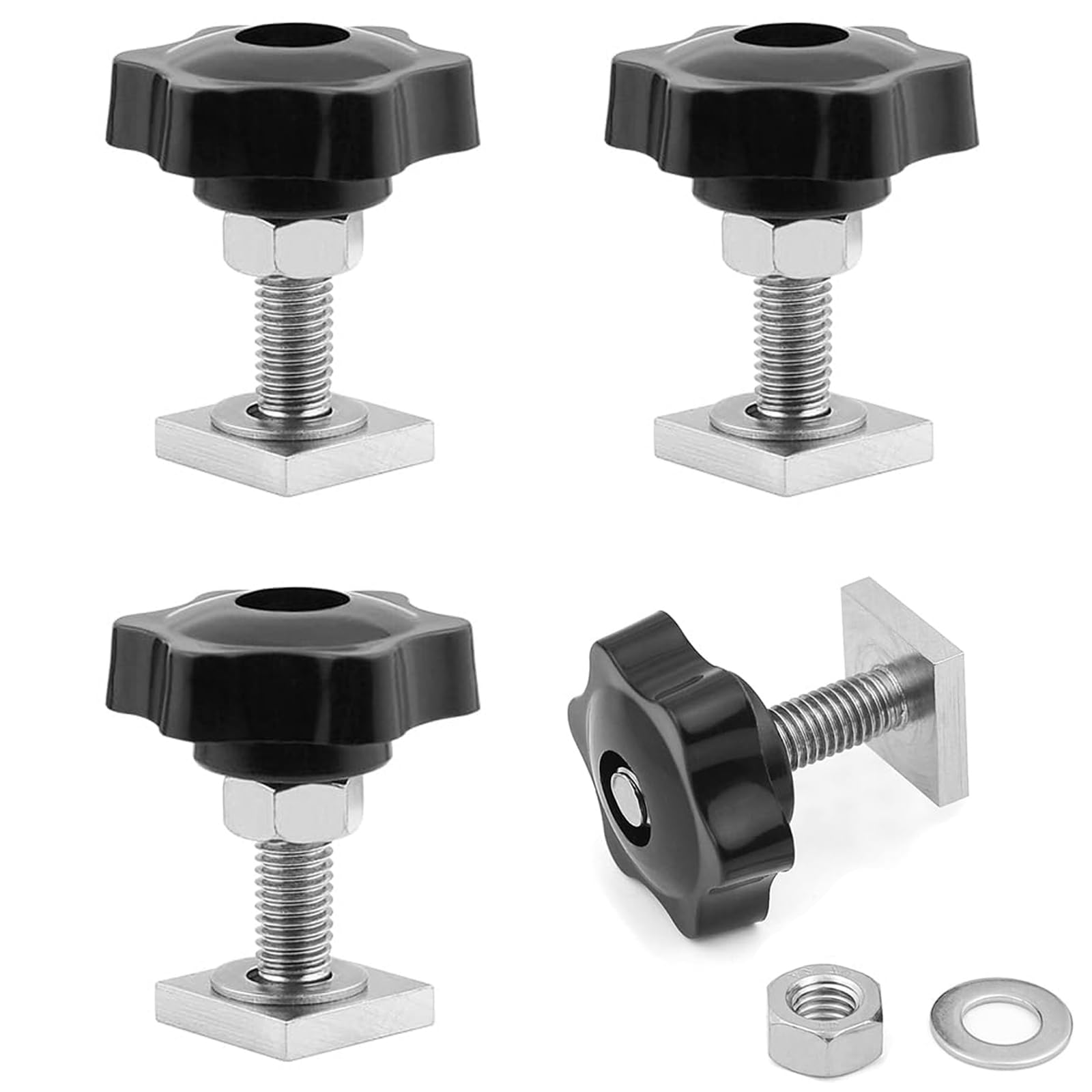 DAIRYCOF T Track Bolts 4 PCS Roof Rack Bolts M8 x 40 mm with Thumb Screws m8 with nut Washer 20x20×4mm Square Sliding Blocks for roof Rack Rail Carrier (4