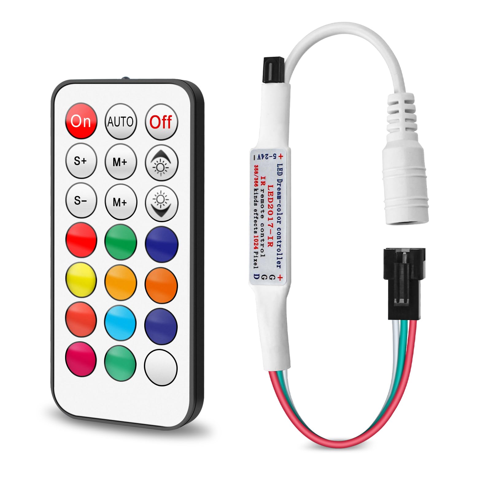 Taoellen WS2811 WS2812B LED Controller for Strip Lights, Wireless Remote Control for RGB LED Strip Lights, DC 5-24V Dream Color Controller for WS2812B WS2812 WS2811 Light Strips