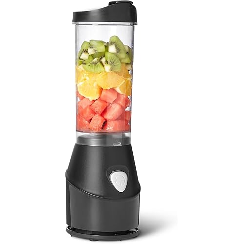 Amazon Basics Portable Blender for Smoothies and Shakes with 250W Power,15 Oz BPA Free Travel Cup and Lid, Black