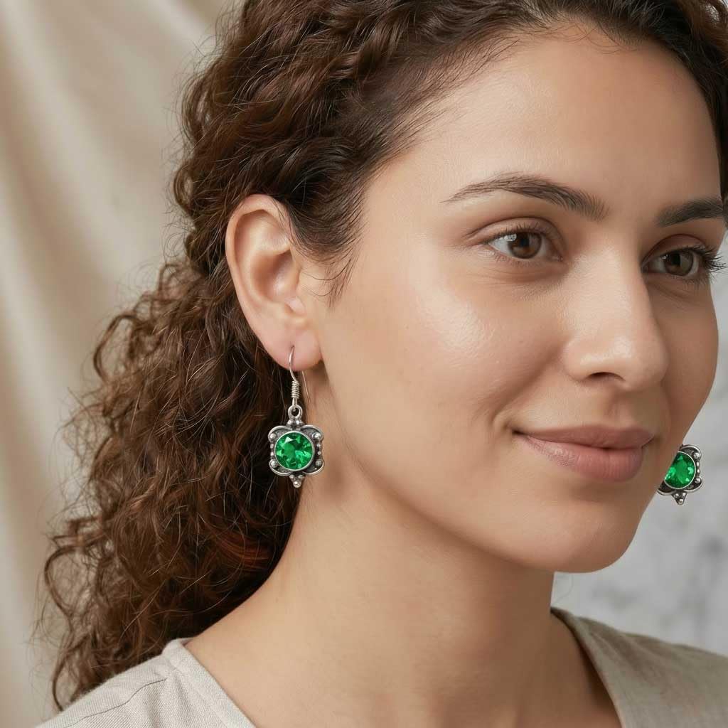 Boho Handmade Jewelry Natural Gemstone Garnet, Moonstone, Carnelian, Rose Quartz Round 925 Sterling Silver Plated Drop Dangle Earring For Women
