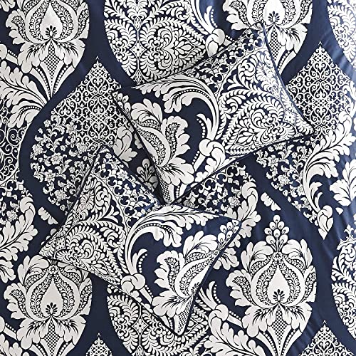 Madison Park Vienna Sateen Cotton Comforter Set, Breathable, Soft Cover, Trendy, All Season Down Alternative Cozy Bedding with Matching Shams, Queen, Indigo 7 Piece by Madison Park - Image 5